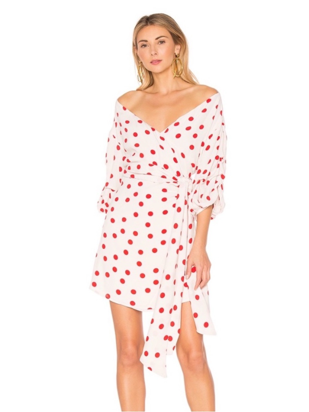 Lovers + Friends Polka Dot Wrap Mini Dress Romantic Off Shoulder Revolve Size S